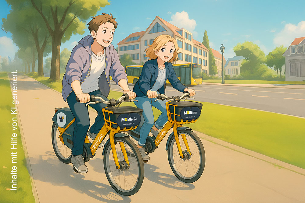 Zwei Personen auf dem MOBIbike